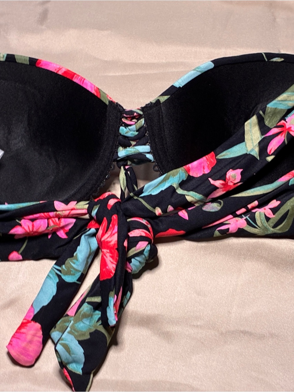 Coco Reef Black Bikini Top with Pink and Red Floral Print (EUC) - Picture 2 of 4